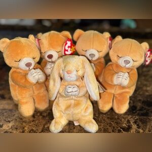 🐻 TY Beanie Babies Lot – 4 Hope Prayer Bears (1998) + 1 Grace Bunny (2000) –